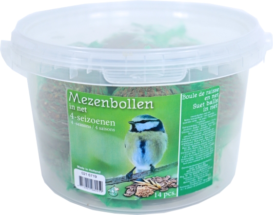 4-seizoenen mezenbol in net, emmer a 14 stuks