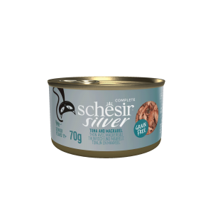 Schesir Silver kat senior blik bouillon tonijn&makreel 70gr