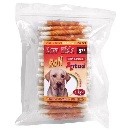 Raw Hide White + Chicken Roll 5" 100st