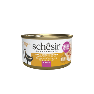 Schesir Complementary kat blik bouillon tonijn&kip 70gr