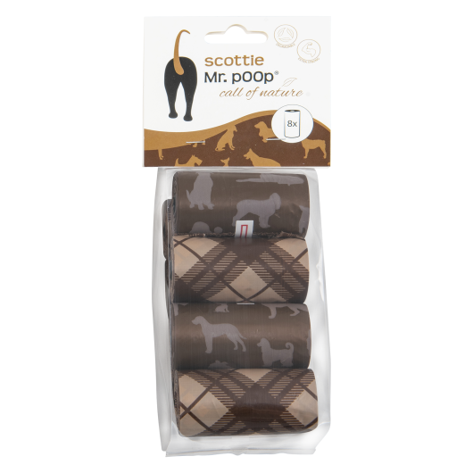 Mr.POOP SCOTTIE Navul. poepzakjes 8 Rolletjes-Bruin motief