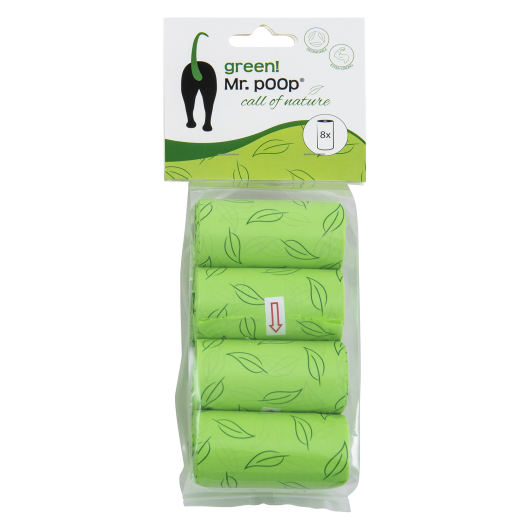 Mr.POOP GREEN! Navul. poepzakjes 8 Rolletjes-Groen motief