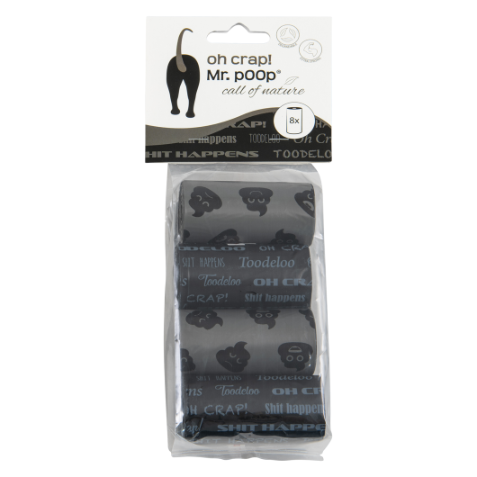 Mr.POOP OH CRAP! Navul. poepzakjes 8 Roll.-Gr/Zw motief
