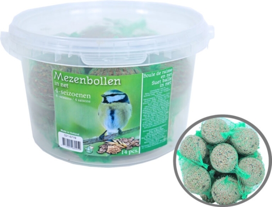 4-seizoenen mezenbol in net, emmer a 14 stuks