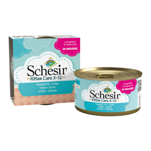 Schesir Kitten Care 3-12 blik mousse tonijn 85gr