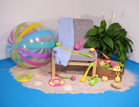 Speelgoed hond TPR Bal + koord roze 45cm