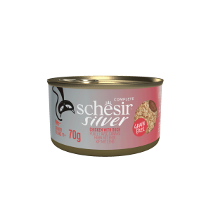 Schesir Silver kat senior blik bouillon kip&eend mousse&fillets 70gr