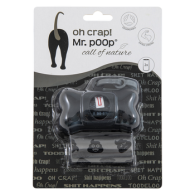 Mr.POOP OH CRAP! Houder zwart+2 Rolletjes-Grijs/zwart motief